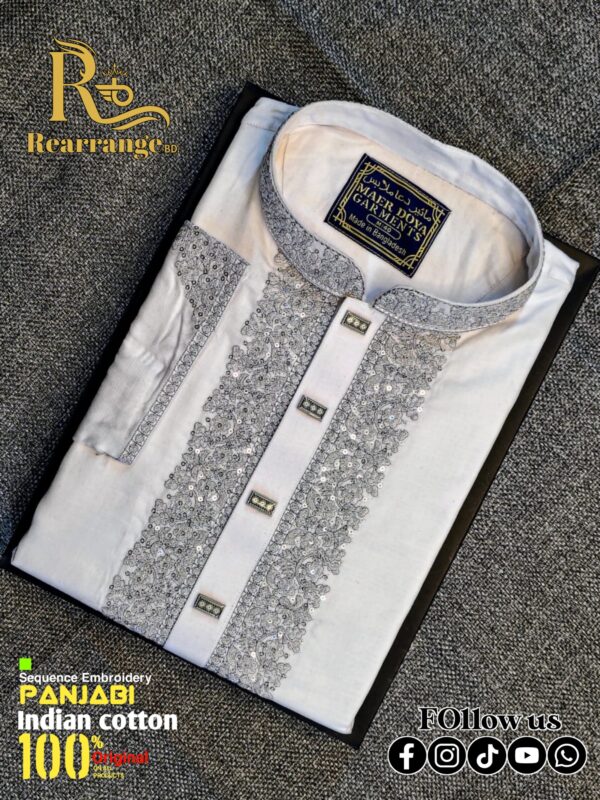 Premium Punjabi Embroidery Sequence Work Plus Premium Snap Buttons. ( White Colour ) - Image 3