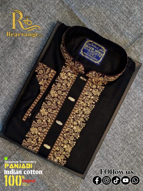 Premium Punjabi Embroidery Sequence Work Plus Premium Snap Buttons. ( Black Colour ) - Image 3