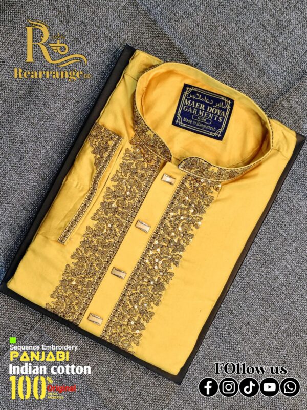 Premium Punjabi Embroidery Sequence Work Plus Premium Snap Buttons. ( Yellow Colour ) - Image 3