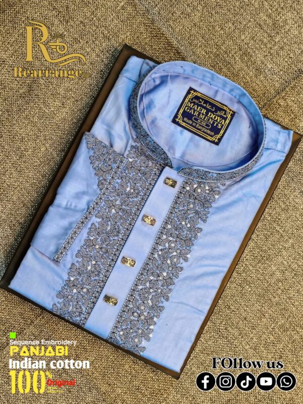 Premium Punjabi Embroidery Sequence Work Plus Premium Snap Buttons. ( Sky Blue Colour ) - Image 3