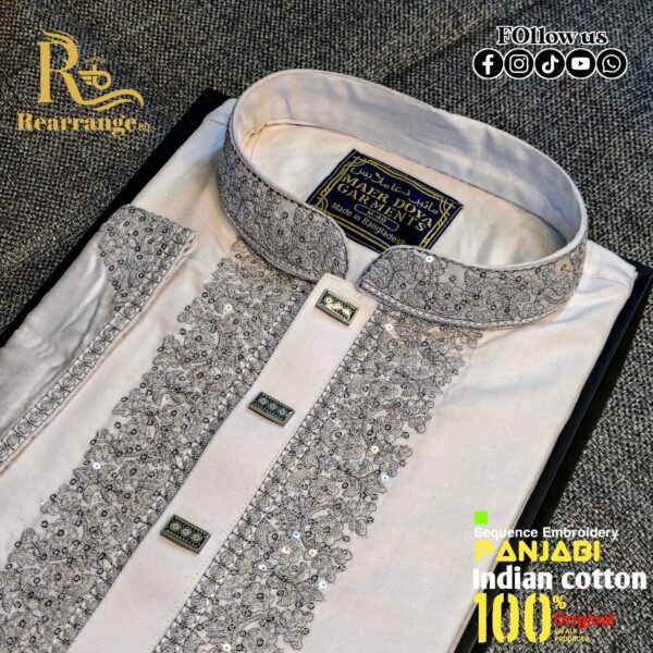 Premium Punjabi Embroidery Sequence Work Plus Premium Snap Buttons. ( White Colour ) - Image 2