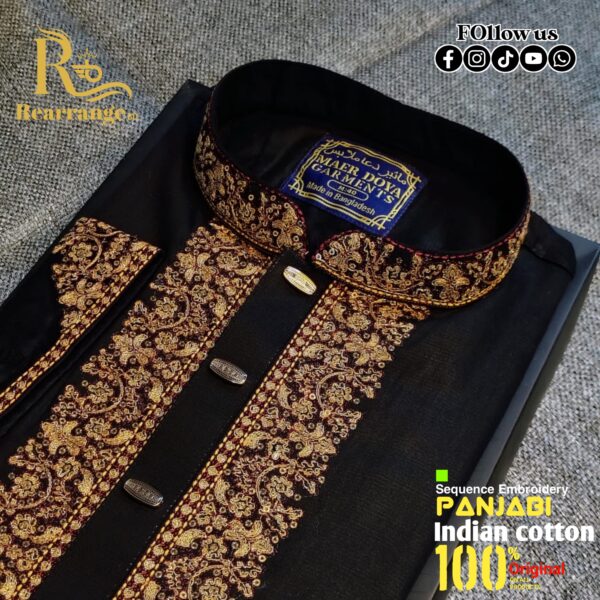 Premium Punjabi Embroidery Sequence Work Plus Premium Snap Buttons. ( Black Colour ) - Image 2