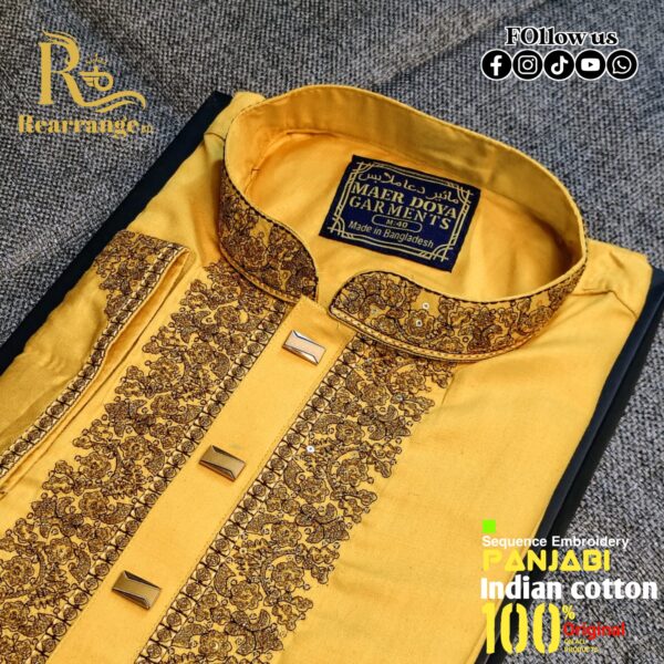 Premium Punjabi Embroidery Sequence Work Plus Premium Snap Buttons. ( Yellow Colour ) - Image 2