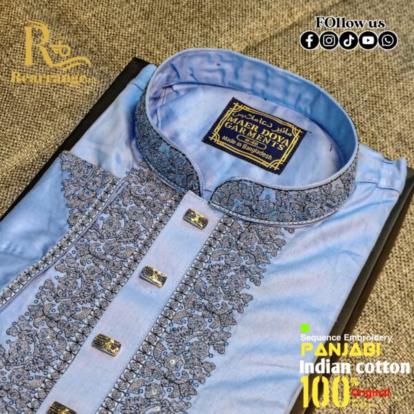 Premium Punjabi Embroidery Sequence Work Plus Premium Snap Buttons. ( Sky Blue Colour ) - Image 2