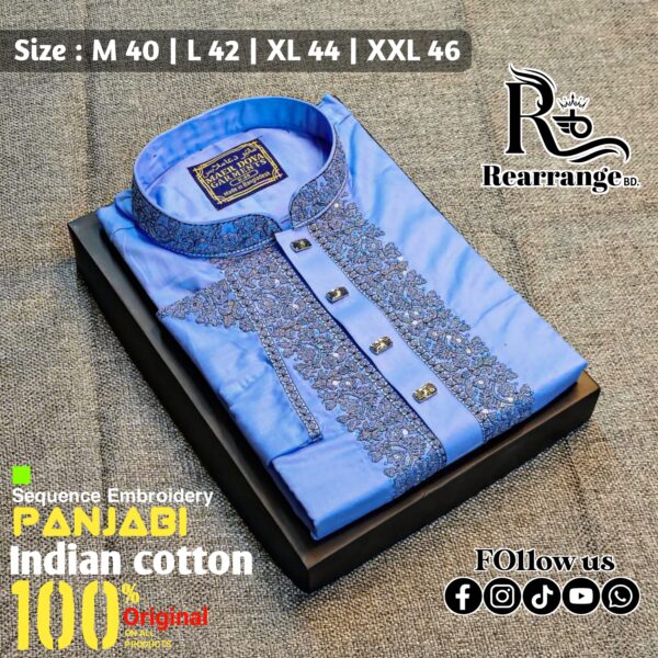 Premium Punjabi Embroidery Sequence Work Plus Premium Snap Buttons. ( Sky Blue Colour )