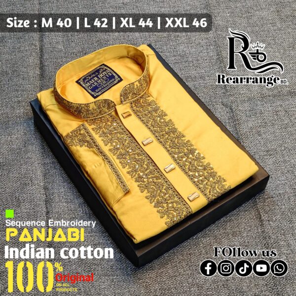 Premium Punjabi Embroidery Sequence Work Plus Premium Snap Buttons. ( Yellow Colour )