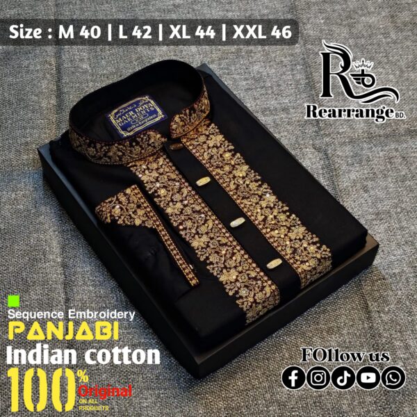 Premium Punjabi Embroidery Sequence Work Plus Premium Snap Buttons. ( Black Colour )