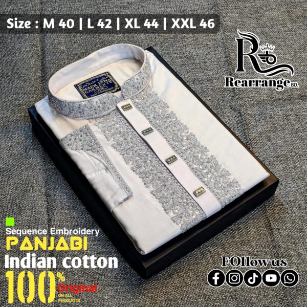 Premium Punjabi Embroidery Sequence Work Plus Premium Snap Buttons. ( White Colour )